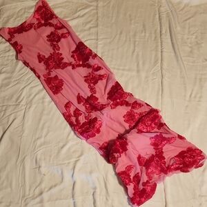 Commense Pink and Red Floral Maxi Dress